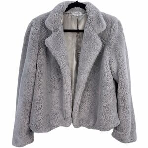 Charlotte Russe Faux Fur Teddy Jacket Coat Women's Large Gray Cozy‎ Warm